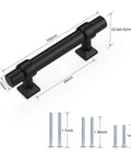 Matte Black Cabinet Pulls 5 Pack With 2.5 Inch Hole Centers T Bar Drawer Pulls, stainless steel with screws and dimensions shown