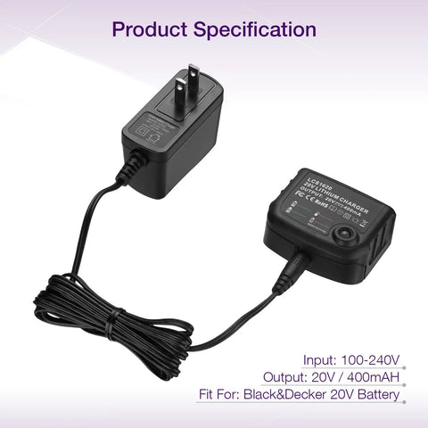16V-20V Lithium Ion Battery Charger Replacement for 16V-20V Tool Batteries showing plug, cord, and charger unit