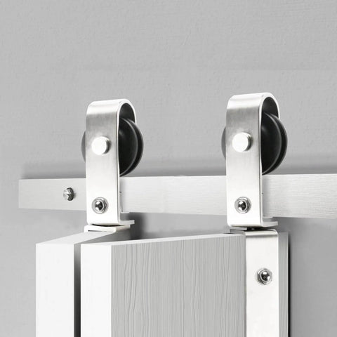 Nickel Plated 72 Inch Double Bifold Sliding Barn Door Hardware Kit For Closet Doors Smooth And Quiet with side mount wheels