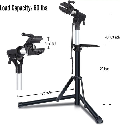 Foldable Bike Repair Stand With Height Adjustable Arm, Beefy Yet Portable Home Maintenance Rack, 60 lbs capacity, side view