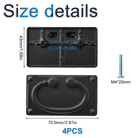 Size details of 4 Pack Black Zinc Alloy Furniture Ring Pulls And Antique Style Cabinet Drawer Pulls with dimensions and screw size