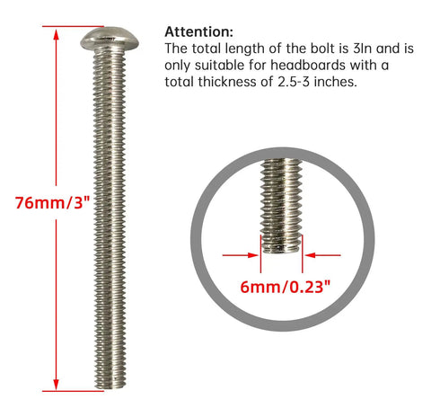 Heavy Duty 304 Stainless Steel Bed Frame Hardware Kit With 3 Inch Bolts Nylon Lock Nuts And Wrench close-up of bolt