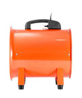 Side view of 12 Inch Utility Blower Fan With 5 Meter Duct Hose Beast High Velocity 3300 RPM Air Circulator, orange metal frame