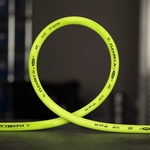Heavy Duty Air Hose One Half Inch By Twenty Five Feet With Three Eighths Inch MNPT Fittings Hybrid Polymer For No Kink
