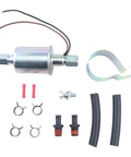 Universal 12V Electric Fuel Pump With Installation Kit SP1141 3/8 Inch Inlet And Outlet 5 To 9 PSI Compatible With Chevrolet Buick Plymouth Pontiac Carbureted Cars Replacement For Airtex E8090 shown with installation accessories