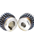 Beefy Carbon Steel Bevel Gear Pinion For One Point Five Modulus Spur Gear 12 To 19 Teeth With 14mm Bore; side-by-side view