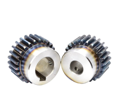 Beefy Carbon Steel Bevel Gear Pinion For One Point Five Modulus Spur Gear 12 To 19 Teeth With 14mm Bore; side-by-side view