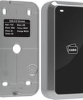 Wiegand Card Reader 125KHz RFID with 26 Bit or 34 Bit Output, durable metal enclosure, front and back view, for access control systems.