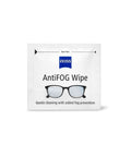 ZEISS AntiFOG Wipe sachet, front view - white packaging with blue ZEISS logo and glasses illustration.