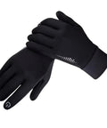 Winter Warm Touchscreen Gloves for Men and Women, fleece lined, windproof and splash proof, shown in black with reflective design.