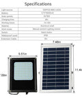 Spot Lighting Solar Floodlight Outdoor 120 Led Remote Control Solar Ga,，， specifications showing dimensions and components.