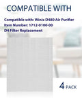 Replacement Filter For Winix D480 Air Purifier True HEPA 17 By 14 By 1 Inch 4 Pack Premium Quality Filters Easy Fit