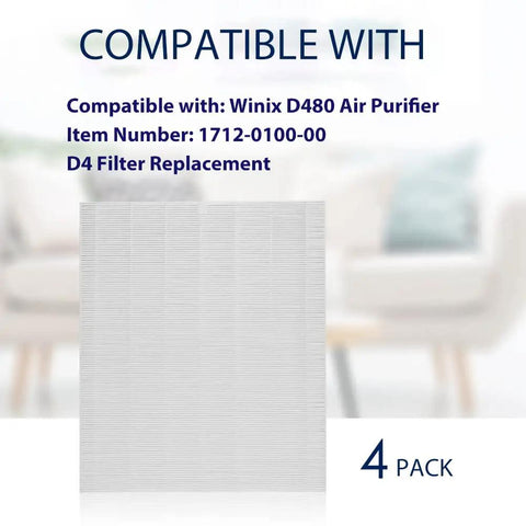 Replacement Filter For Winix D480 Air Purifier True HEPA 17 By 14 By 1 Inch 4 Pack Premium Quality Filters Easy Fit