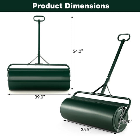 Heavy Duty Lawn Roller Drum For Push Or Tow Behind Tractor, Rust Resistant Powder Coated Metal Frame with dimensions