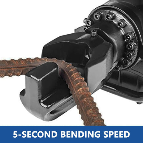 Top Tier 5/8 Electric Rebar Bender, 900W showing fast bending mechanism for steel rods, ideal for construction pros.