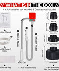 Auto Stop Fuel Transfer Pump Portable Gas Can Pump With USB Type C Or Battery Power, 3.2 GPM, shown with 51 inch hose and adapters