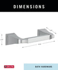 Dimensions of Pivoting Toilet Paper Holder With Polished Chrome Finish, 8.54 inches wide, 3.15 inches depth, space saving wall mounted accessory