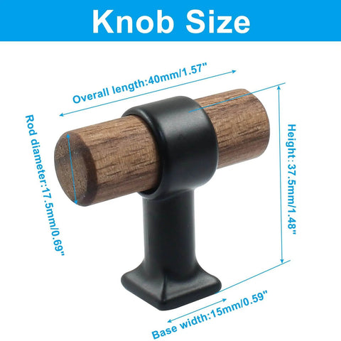 Walnut Cabinet Pulls 4 Pack T Bar Knob Handles With Screws 40mm Wood Drawer Pulls For Kitchen Cupboard Cabinet Doors Dresser Knobs