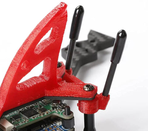 RC Antenna Tube Kit For RC Boat With Silver Aluminum Mount and Black Plastic Tube installed on a red model frame