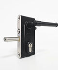 Badass Stainless Steel Gate Lock With Adjustable Deadbolt And Three Keys For Heavy Duty Fence Security Built Tough For Daily Outdoor Use On Wood Or Metal Gates, side view showcasing the locking mechanism.