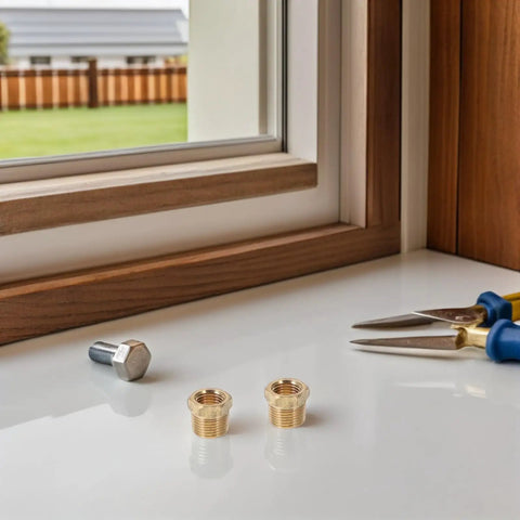 9 Piece Brass Hydraulic Fitting Kit 1 4 Inch Male Npt Threads To 1 8 Inch Female Hex Adapters Fits Tightly In Confined Areas For Plumbing Water Systems Totally Leak Proof Kickass Installation Anytime You Gotta Have It Fast brass adapters on a windowsill