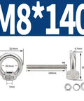 M8 Eyebolt And Nut Kit 4 Pack With Spring And Flat Washers Stainless 304 Construction Lifting Eye Bolt M8x140 Diagram