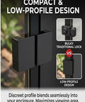 Rock Solid Sliding Door Lock For Reptile Enclosures With Foolproof Escape Latch, low-profile design shown on glass tank.