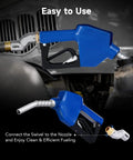 Automatic Fuel Nozzle Kit With Three Quarter Inch NPT Connection Auto Shut Off 360 Degree Hose Swivel in blue alloy.