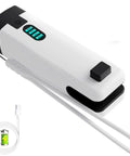 Rechargeable Mini Bag Sealer Three In One With Cutter And LED Flashlight Magnetic Base For Resealing Snack Bags And Plastic Bags Beige White Portable And Travel Friendly For Everyday Use Must Have USB Charging Cord Included, showing beige and white design with USB cord.