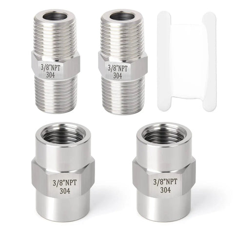 304 Stainless Steel Pipe Fitting Set Hex Nipple And Hex Coupling 3/8 In NPT Male To 3/8 In NPT Female Heavy Duty connectors