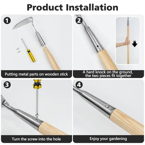 Step-by-step guide for assembling Japanese Weeding Sickle Long Handle Garden Hoe With A Durable Ash Wood Handle Back Friendly Backyard Tool