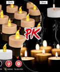 Comparison of 12 Pack Flameless Tea Lights LED Candles With Realistic Flicker And Cozy Warm Yellow Glow for Halloween decor.