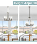 Wagon Wheel Chandelier With Clear Glass Shades For Four Light 19 Inch Wide Dope Modern Brushed Nickel Ceiling Light Fixture height adjustable