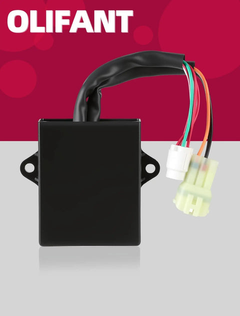 Front view of Ignition CDI Box for Banshee 350 YFZ350 1997-2006 Plug-and-Play 2 Plugs 4 Pins Replacement 3GG-85540-10-00 3GG-85540-11-00