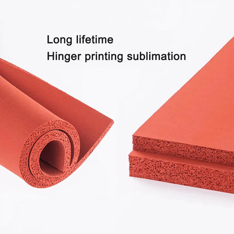 Red 15x15 Inch Silicone Heat Press Pad 0.3 Inch Thick For Heat Transfer Machine, rolled and laid flat, durable rubber texture