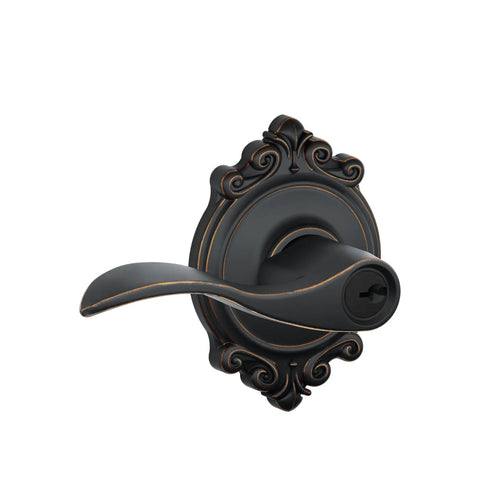 Accent Lever With Brookshire Trim Keyed Entry Lock In Aged Bronze For Easy Outside Key Access And Inside Turn Button Lock Reversible Lever
