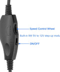 2 Pack USB 5V To 12V 4 Pin Fan Speed Controller showing speed control wheel and on/off switch, 11.8 inch cable