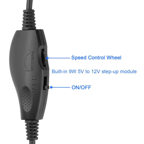 2 Pack USB 5V To 12V 4 Pin Fan Speed Controller showing speed control wheel and on/off switch, 11.8 inch cable