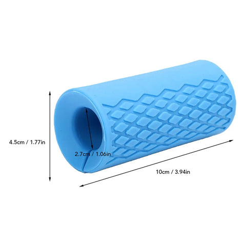 Silicone Dumbbell Grips 2 Pack, 1 Inch Inner Diameter Non Slip Barbell Grip with rhombic pattern and measurements displayed.