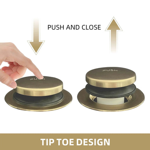 Push and close mechanism of Brushed Gold Tub Drain Kit With Two Hole Overflow Faceplate Bath Tub Drain Trim Set Conversion Replacement
