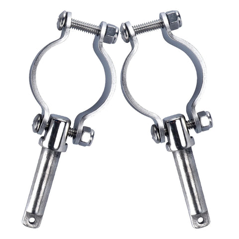 Front view of two 316 stainless steel clamp-on oarlocks (rowlocks) with bolts, pair