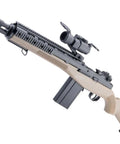 AGM M14 SOCOM Spring Powered Airsoft Rifle Tan Package No Optics No Battery No Charger Included Blaze Orange Tip Preinstalled