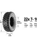 Sport ATV And UTV Tire Set With 22x7-10 Front And 20x10-9 Rear, 4PR Deep Lug Traction For Quad Rigs, tire dimensions diagram