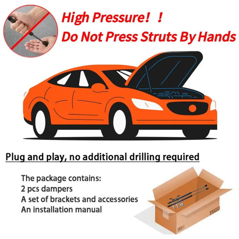 Illustration showing installation instructions for Lift Supports For Mercedes Sprinter 907 910 VS30 2018 Through 2024 front hood gas struts