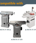 Top Shelf 6 Inch Jointer Knives For Delta 37-658 37-190 37-195 37-205 37-220 shown with models Delta 37-205, 37-220, and 37-275X.