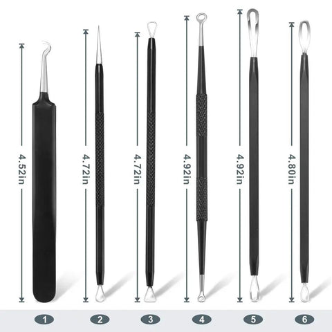 6 Piece Pimple Popper Kit With Stainless Steel Comedone Extractors For Blackhead Removal At Home Facial Care Tools