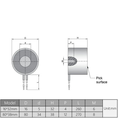 Technical drawing of Two Pack 24V Electric Lifting Magnet With 8 Kg Pull, showing dimensions and specifications in mm.