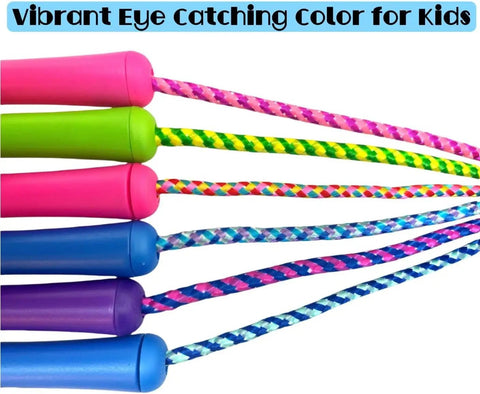 Adjustable Colorful Jump Rope 3 Pack For Kids And Teens with colorful plastic handles and nylon ropes in assorted vibrant colors.