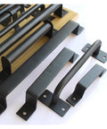 Rustic Barn Door Handle Set Black Carbon Steel Heavy Duty Sliding Pull Knob Hardware For Wood Doors And Gates, Vintage Style Barn Gate Pulls, Built To Last Iron Construction, Easy Install, black iron handles on wood board