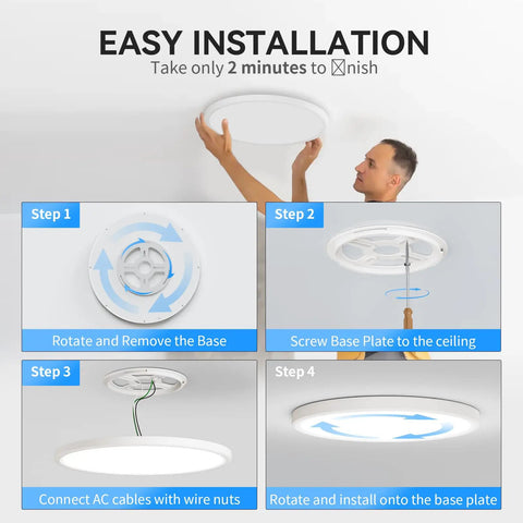 Installation steps for Two Pack 4700 Lumen LED Flush Mount Ceiling Light Ultra Slim 16 Inch 5000K Daylight LED Ceiling Light